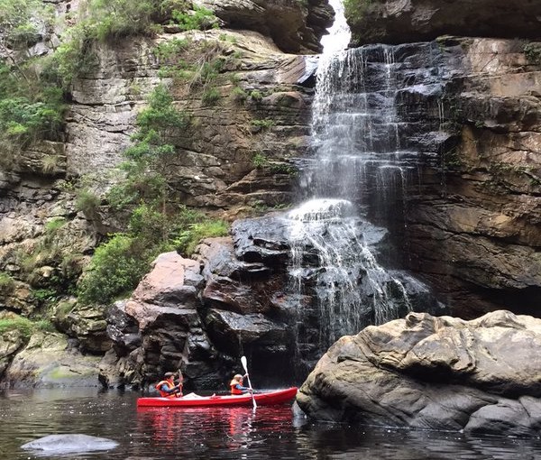 Tweet: MG and my mom kayaking by a waterfall outside Wild…